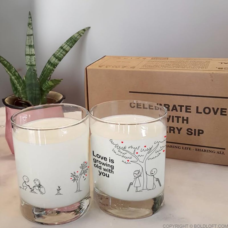 BoldLoft Grow Old with You Couple Drinking Glasses â€“ His and Hers Gifts for Couples, Anniversary, Wedding, Engagement, Boyfriend, Girlfriend, Husband, Wife, Romantic Home Decor Keepsake - Image 2